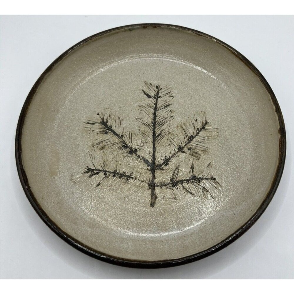 E.J. Studio Art Pottery Tray, Plate Hand Painted, Pine Tree 7.75X1''